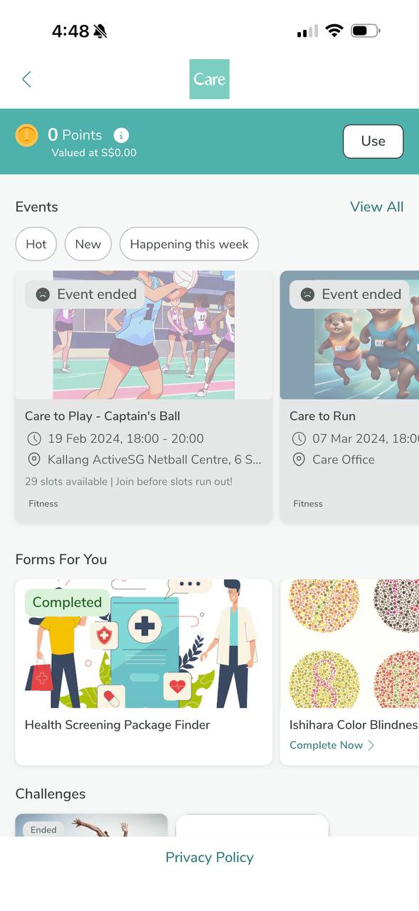 Care app: Wellness Zone landing, live in market