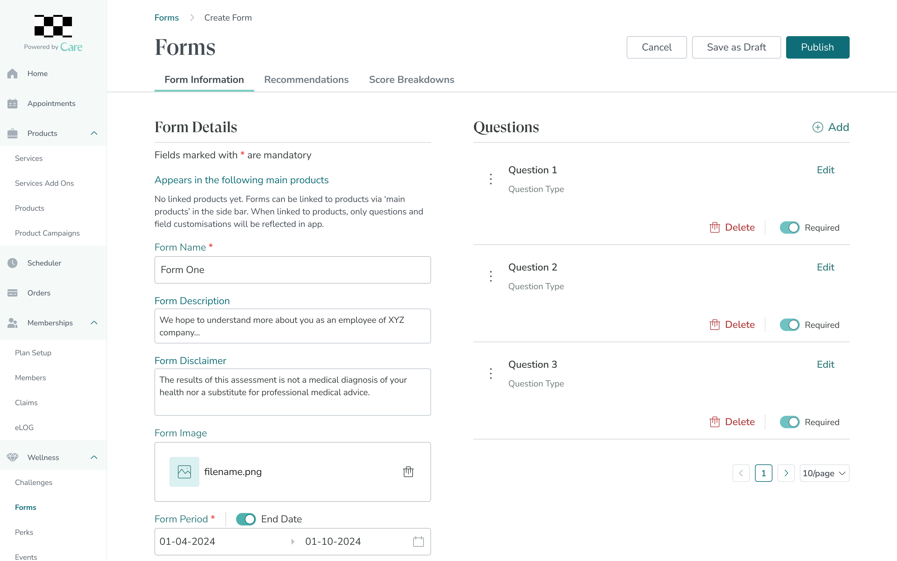 Care admin Form Builder